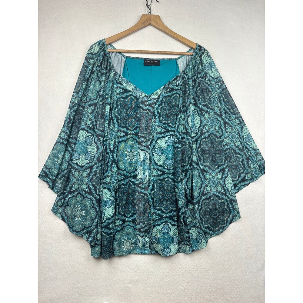 Lane Bryant Poncho Top Womens 26 28 Medallion Print Draped Boho Festival